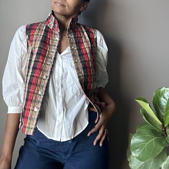 Christopher & Banks Quilted Plaid Snap Up Vest Red Multi Women's Size Medium - Picture 3 of 13